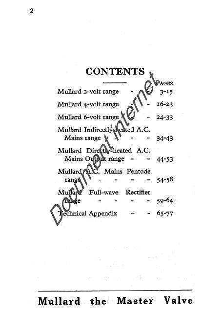 Mull1931_P2.jpg - Sommaire Catalogue tubes Mullard de 1931        http://andycowley.com/valves/index.html     (Andy Cowley)