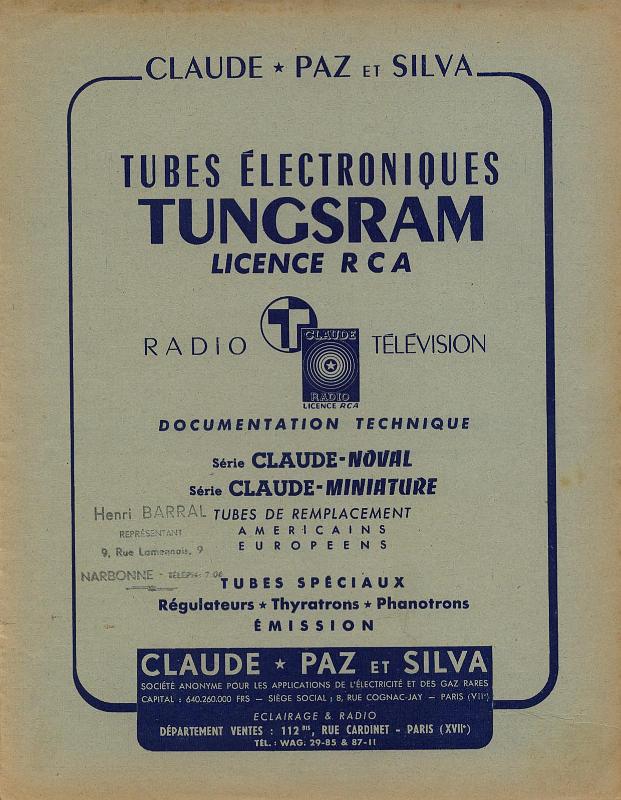 Claude1953.jpg - Dépliant Claude 1953, acquéreur du département "tubes" de Tungsram ou dépositaire?